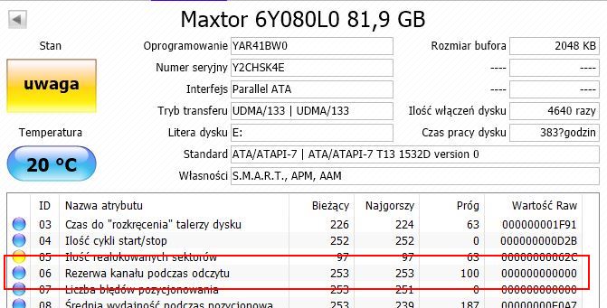 Maxtor 6Y080L0 81,9GB - SMART #06
